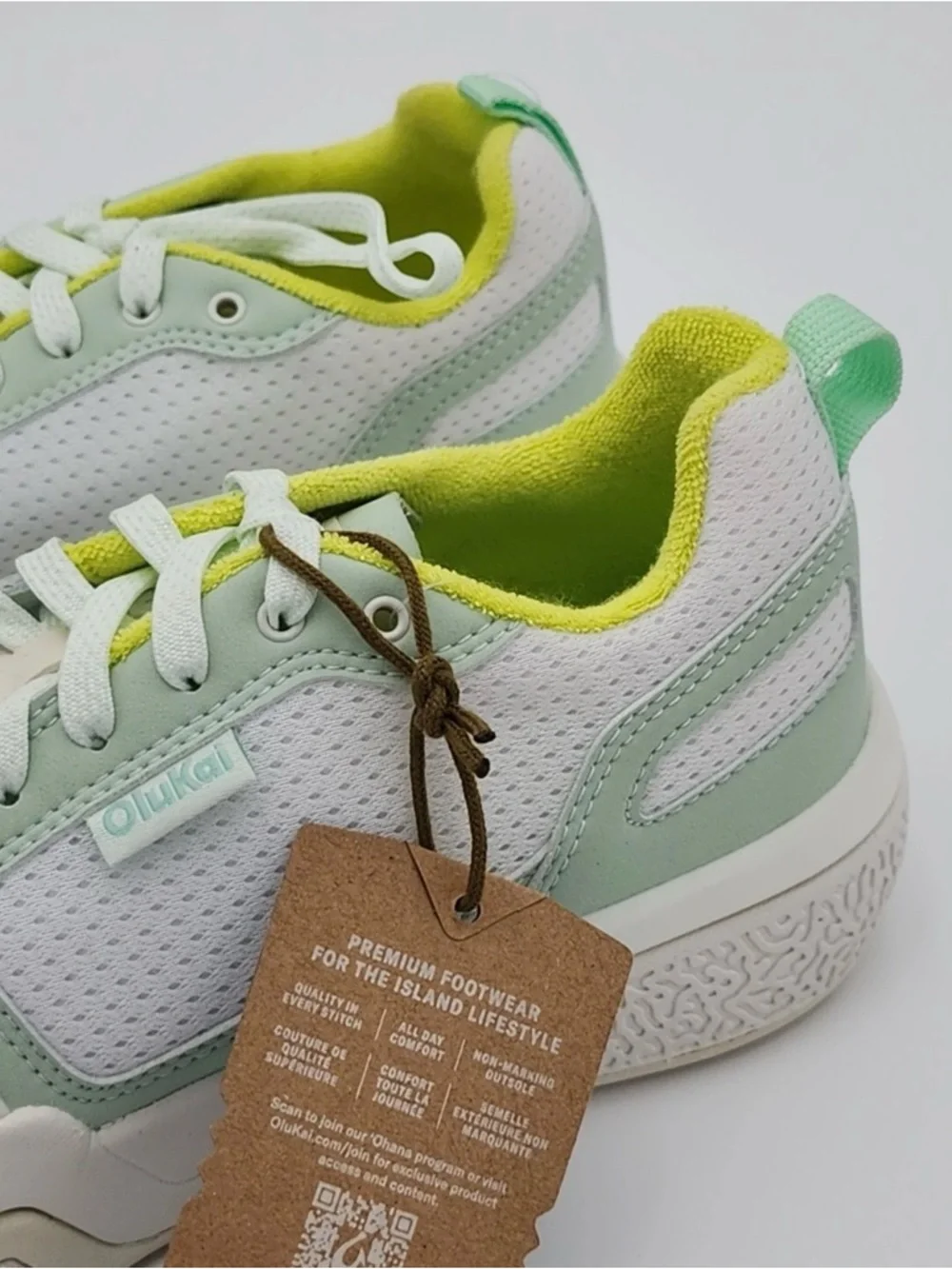 Olukai Anau Pickleball Shoes Bright White/ Pale Mint | Womens US8 EU38 NEW / NWT